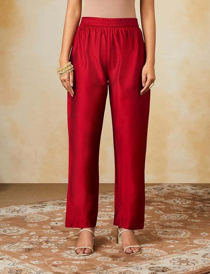 Women's Solid Straight Embroidered Kurta Pant Set with Organza Dupatta