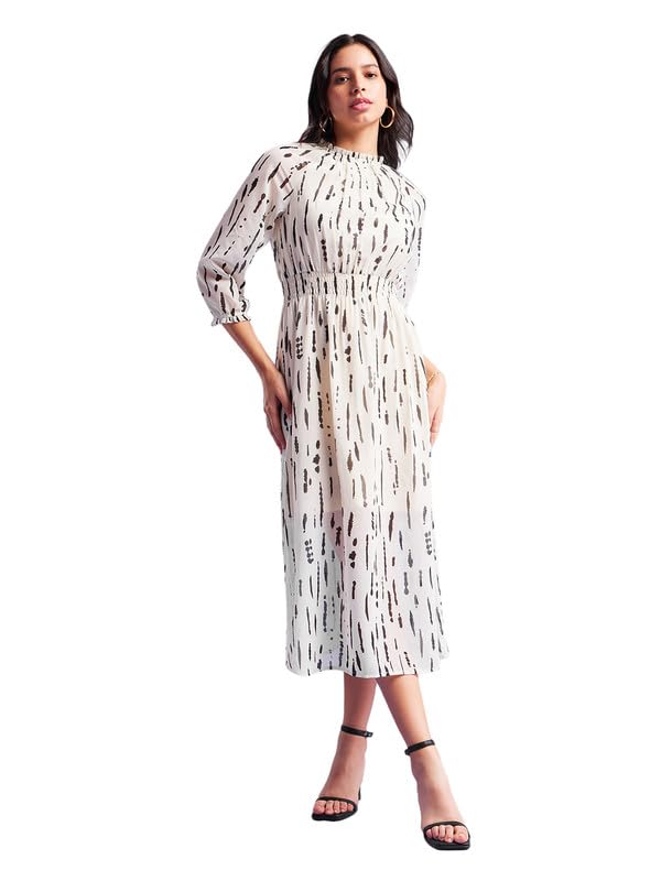 FableStreet Abstract Print Dress - Off White and Black