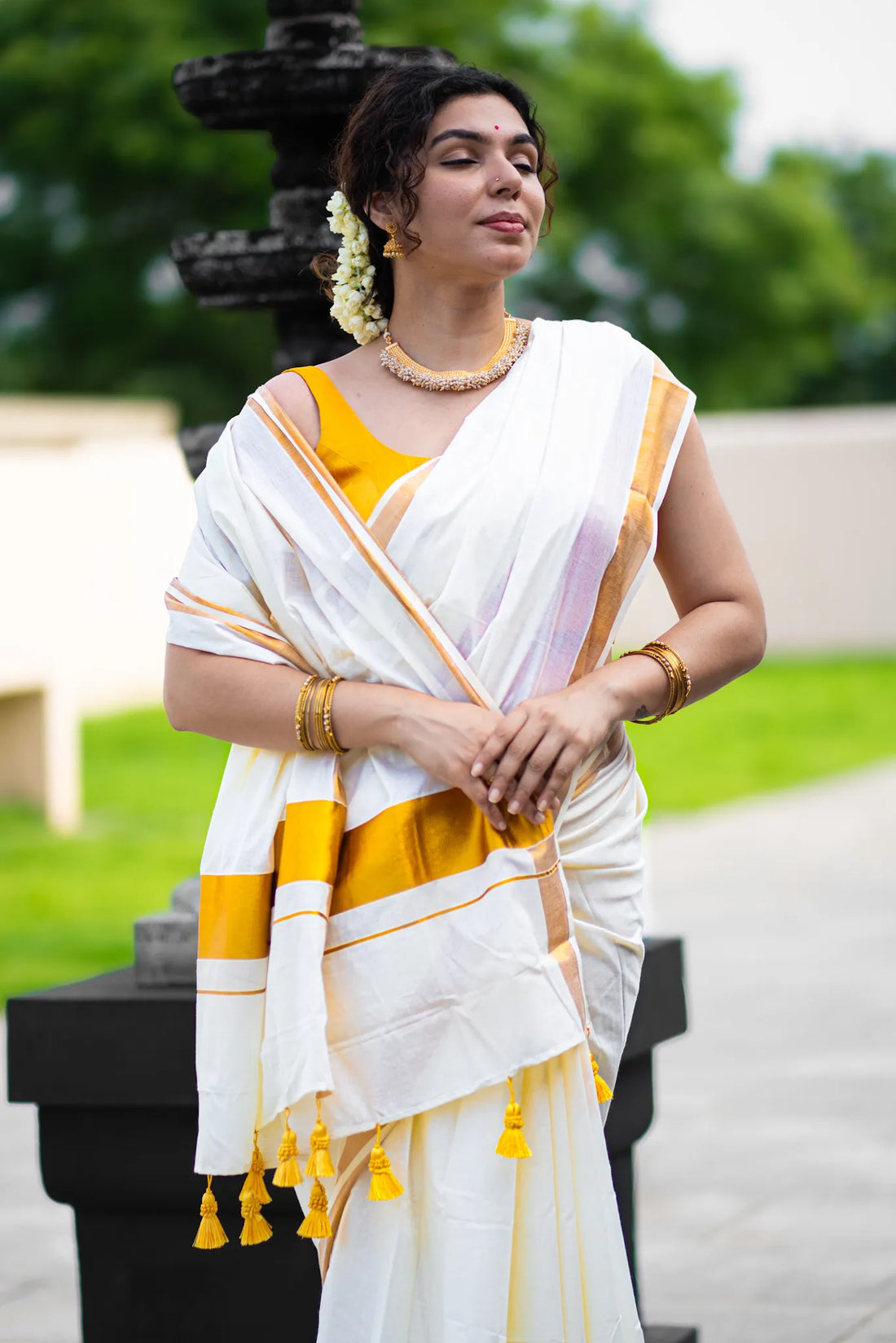 Kerla cotton kasavu saree with golden border