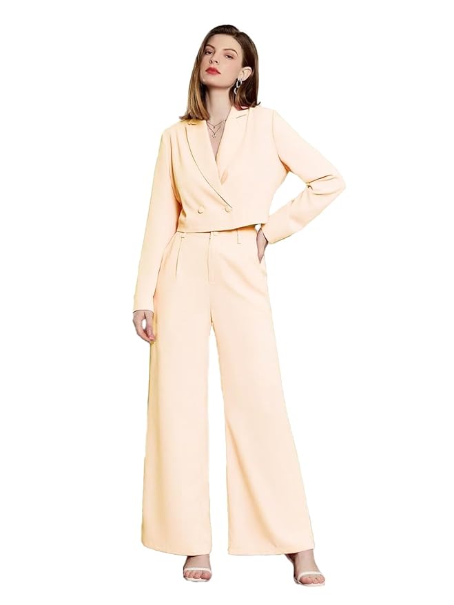 Women's Solid Relaxed Fit Full Sleeve Co-ord Blazer and Trouser Set.