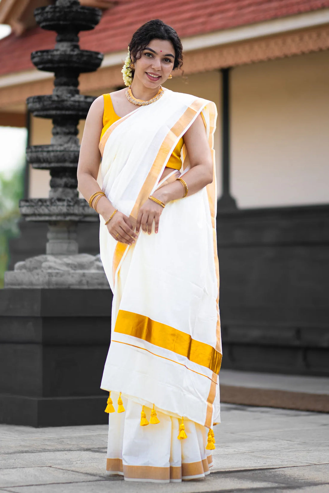 Kerla cotton kasavu saree with golden border