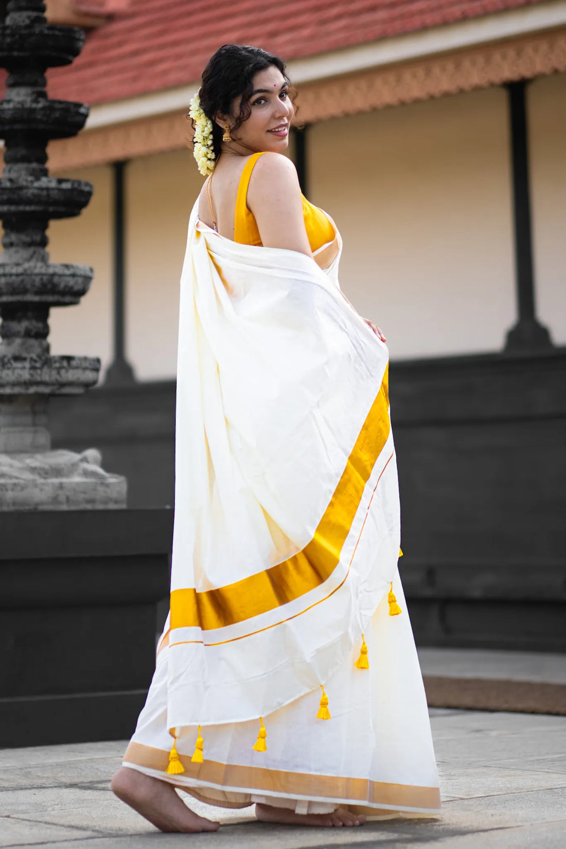 Kerla cotton kasavu saree with golden border
