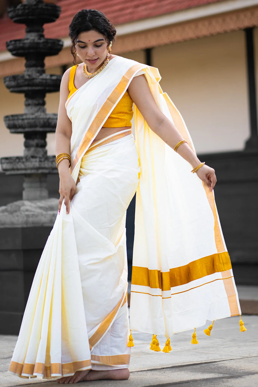 Kerla cotton kasavu saree with golden border