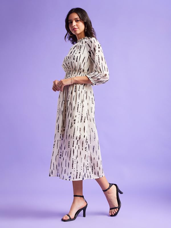 FableStreet Abstract Print Dress - Off White and Black