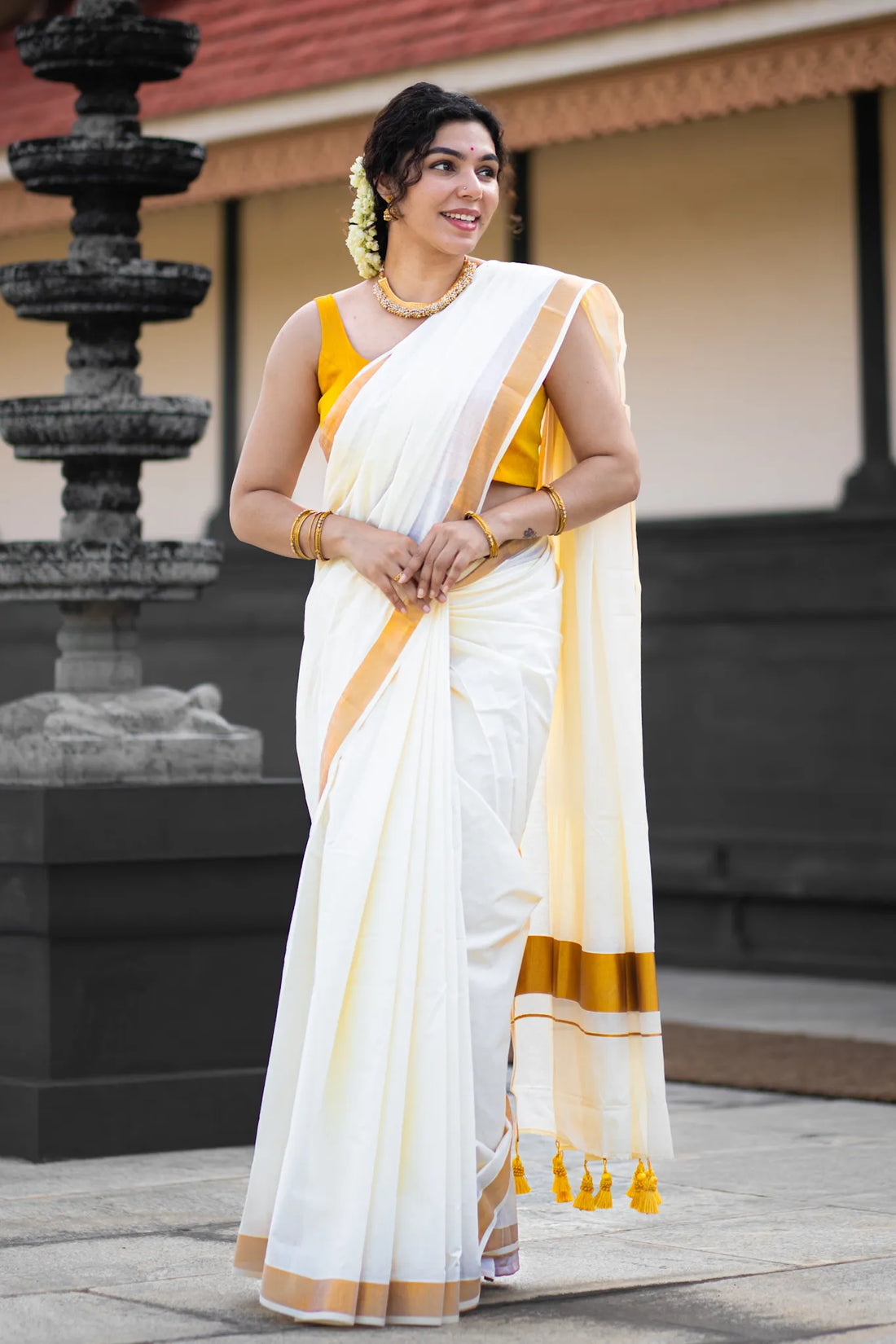 Kerla cotton kasavu saree with golden border