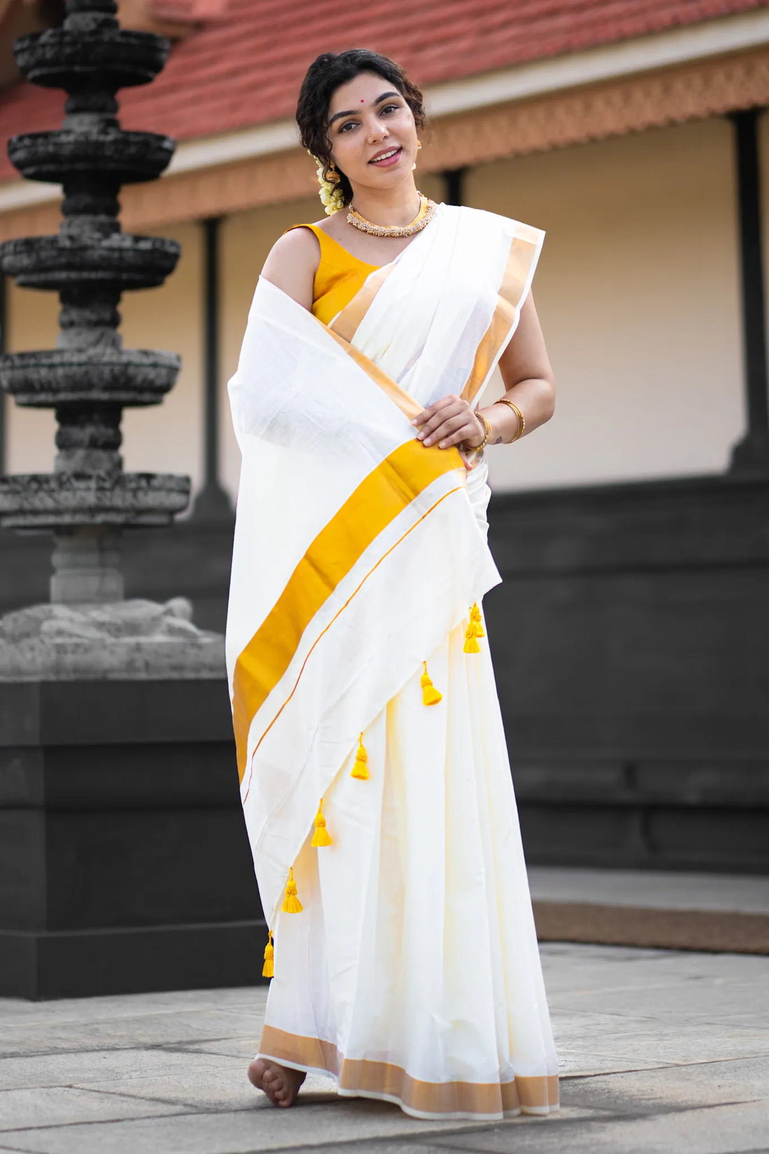 Kerla cotton kasavu saree with golden border